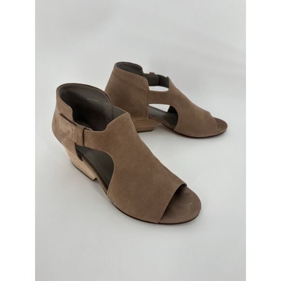 Eileen Fisher Iris Sandals Womens 8.5 Brown Leather Peep Toe Cut Out Casual Heel - Picture 2 of 15